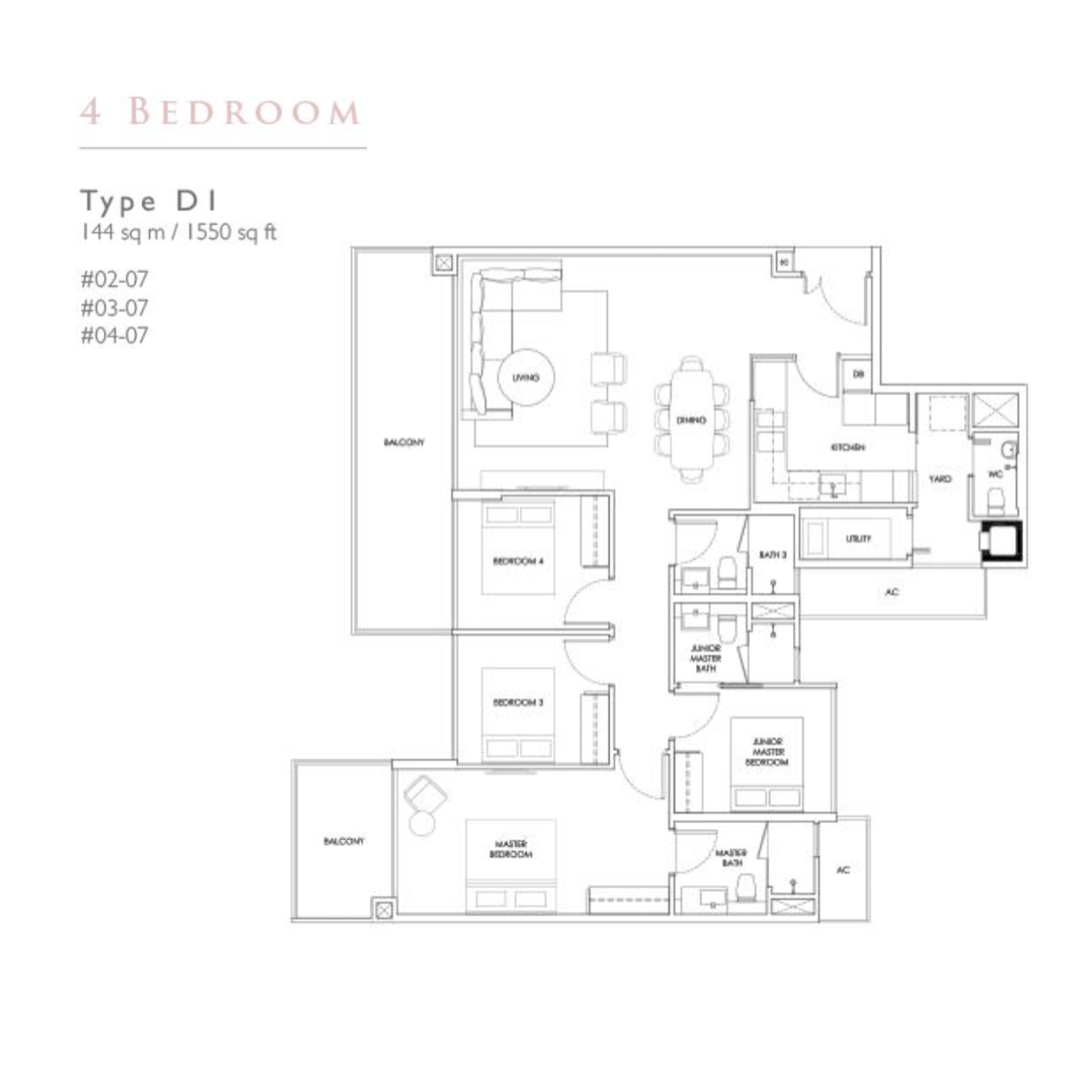 RobinResidencesFloorPlanD11550sqft4Bedroom New