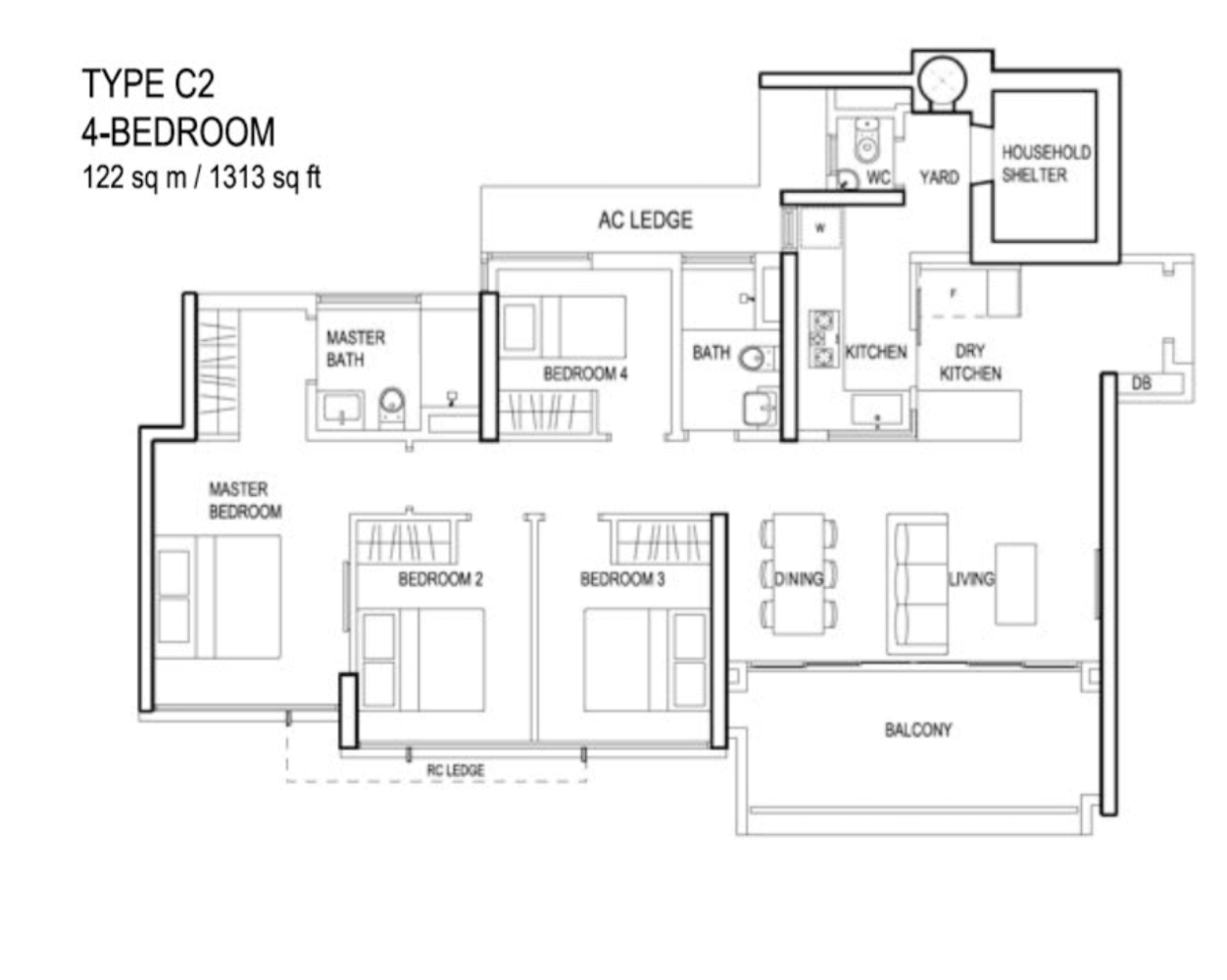 TheTerraceFloorPlanTypeC24Bedroom1313sqft New